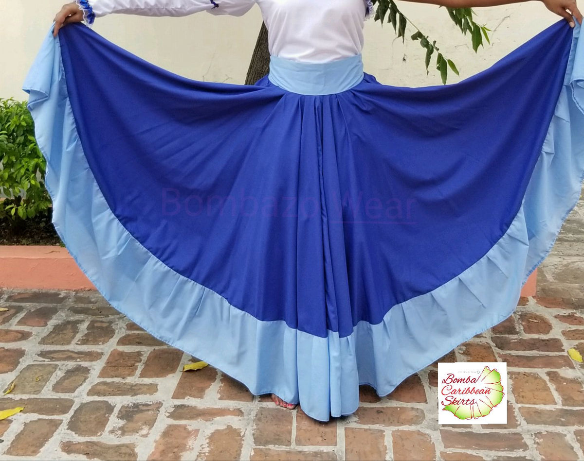 Dark and Light Blue Bomba Caribbean Dance Skirt Bombazo Wear